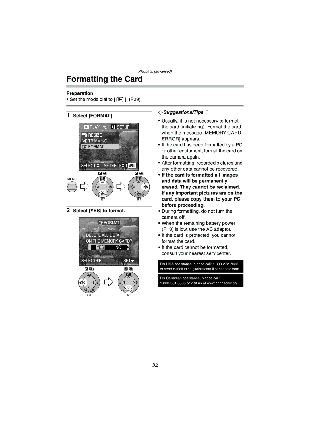 Panasonic DMC-FX5PP operating instructions Formatting the Card, Select Format, Select YES to format 