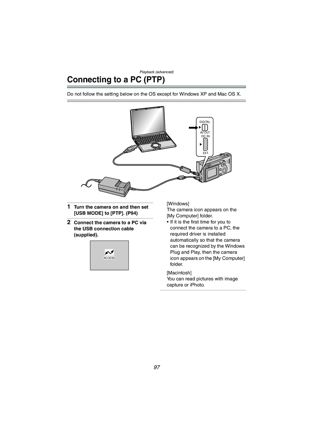 Panasonic DMC-FX5PP operating instructions Connecting to a PC PTP 