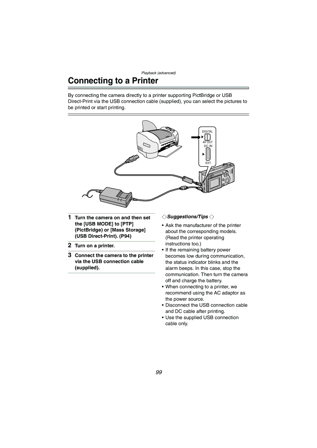 Panasonic DMC-FX5PP operating instructions Connecting to a Printer 