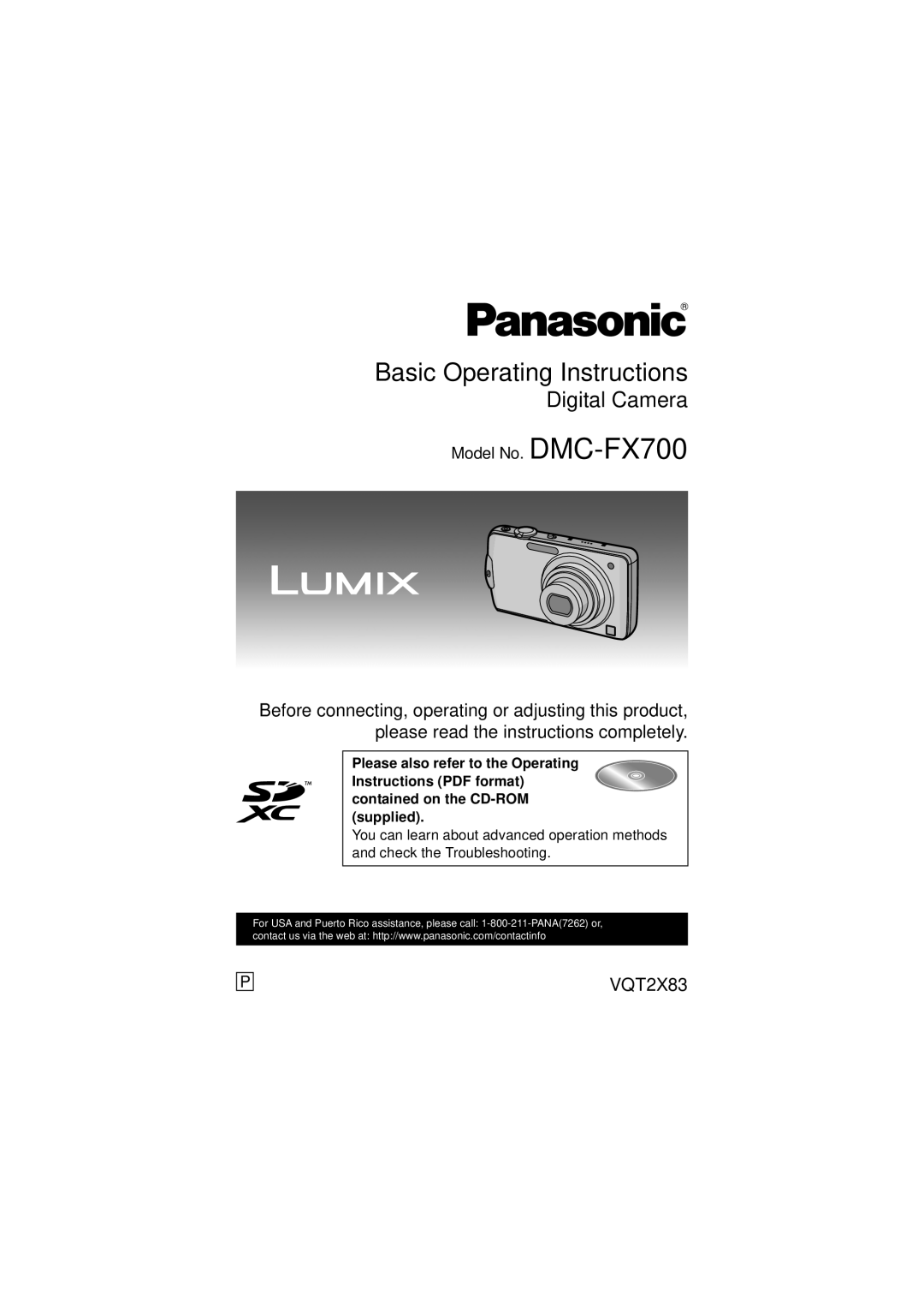 Panasonic VQT2X83, DMC-FX700 operating instructions Basic Operating Instructions 