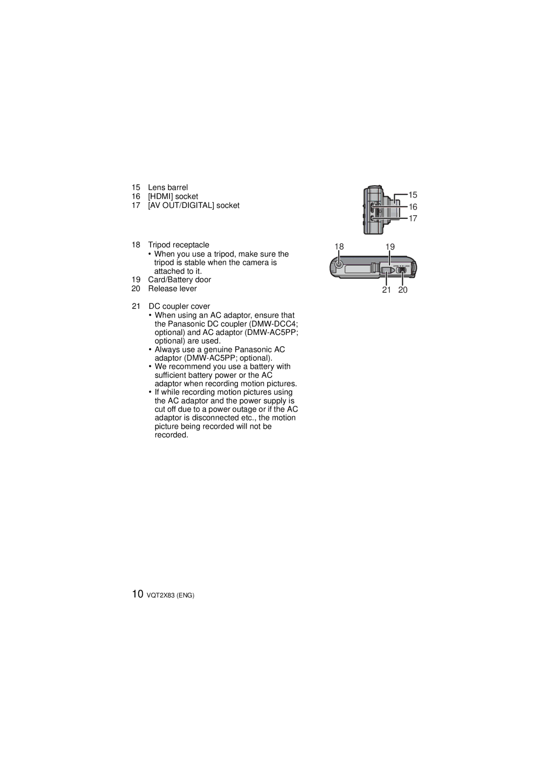 Panasonic DMC-FX700 operating instructions 10 VQT2X83 ENG 