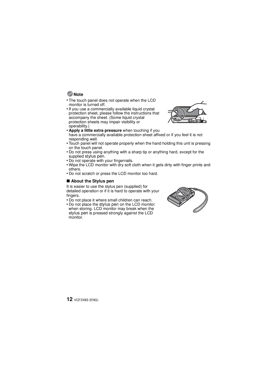 Panasonic DMC-FX700, VQT2X83 operating instructions About the Stylus pen, Apply a little extra pressure when touching if you 