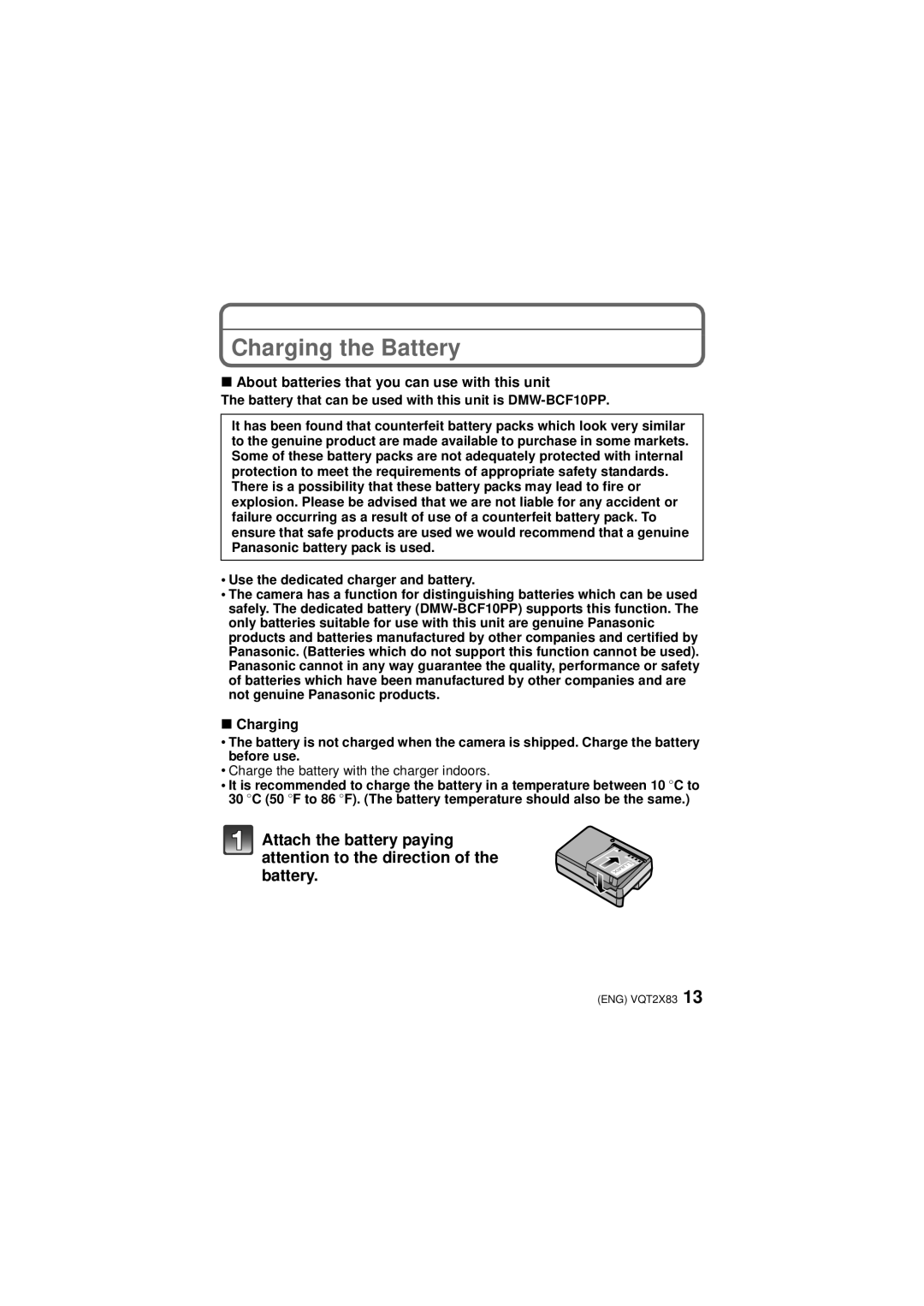 Panasonic VQT2X83, DMC-FX700 operating instructions Charging the Battery, About batteries that you can use with this unit 