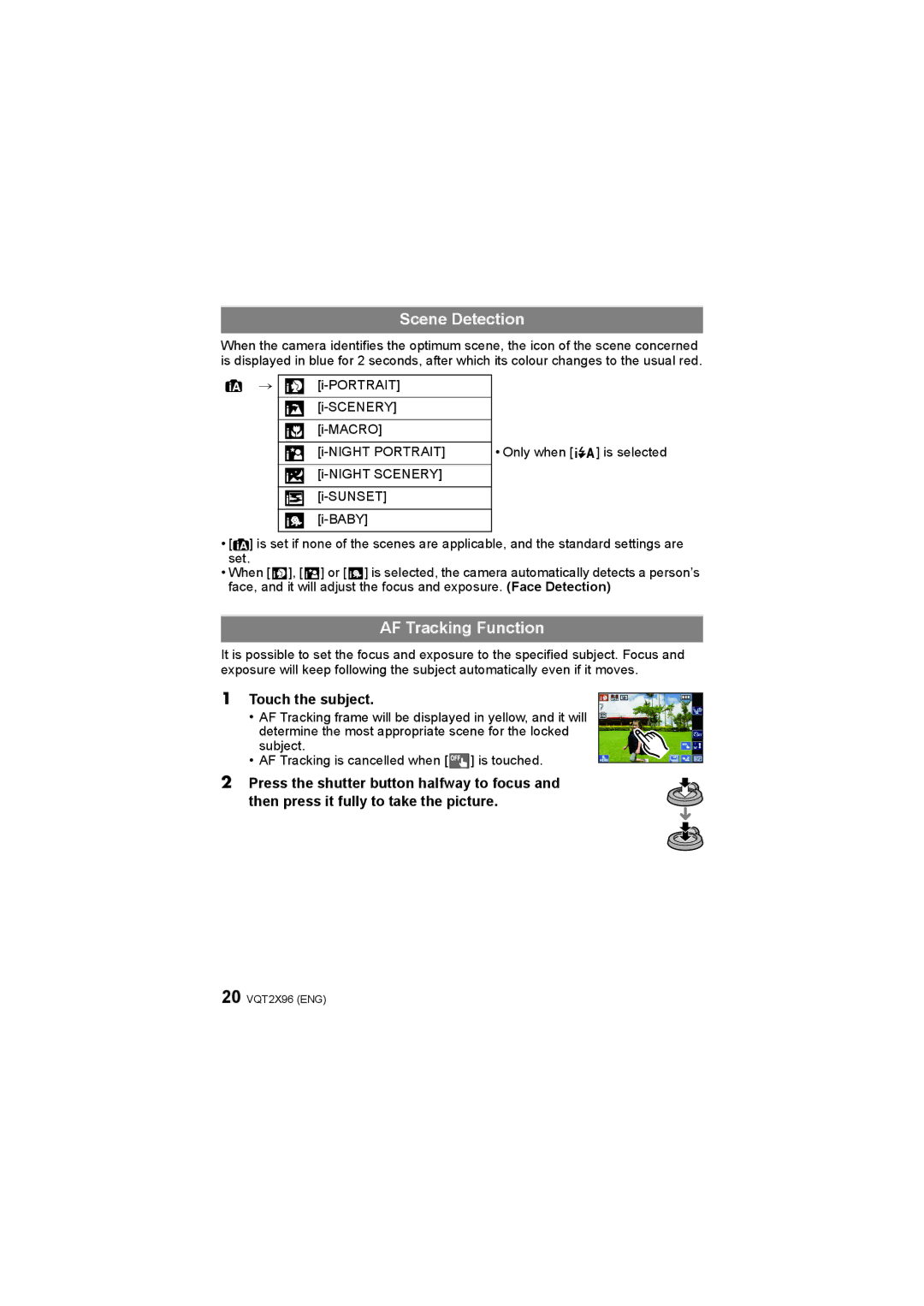 Panasonic DMC-FX700 operating instructions Scene Detection, Touch the subject 