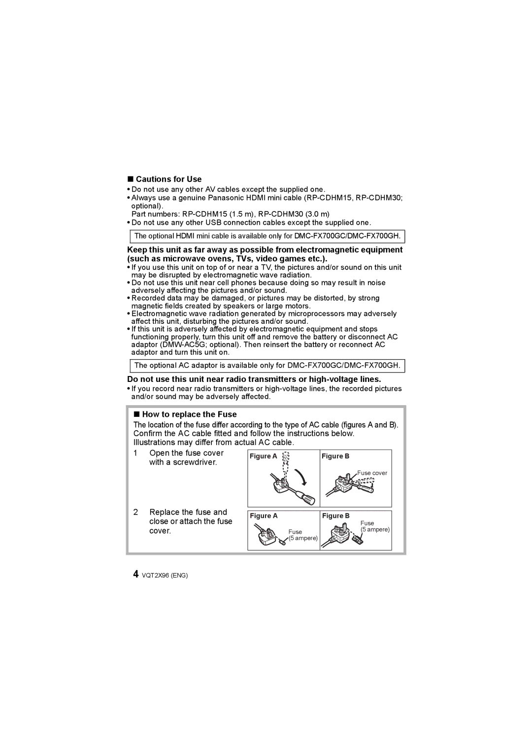 Panasonic DMC-FX700 operating instructions How to replace the Fuse, Figure a 