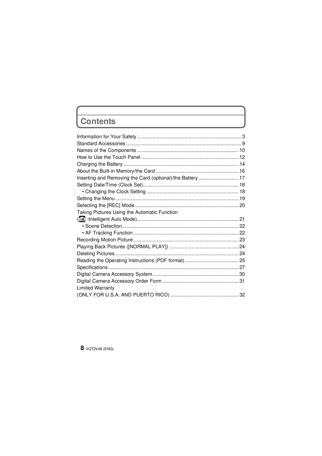 Panasonic DMC-FX75, VQT2V46 operating instructions Contents 