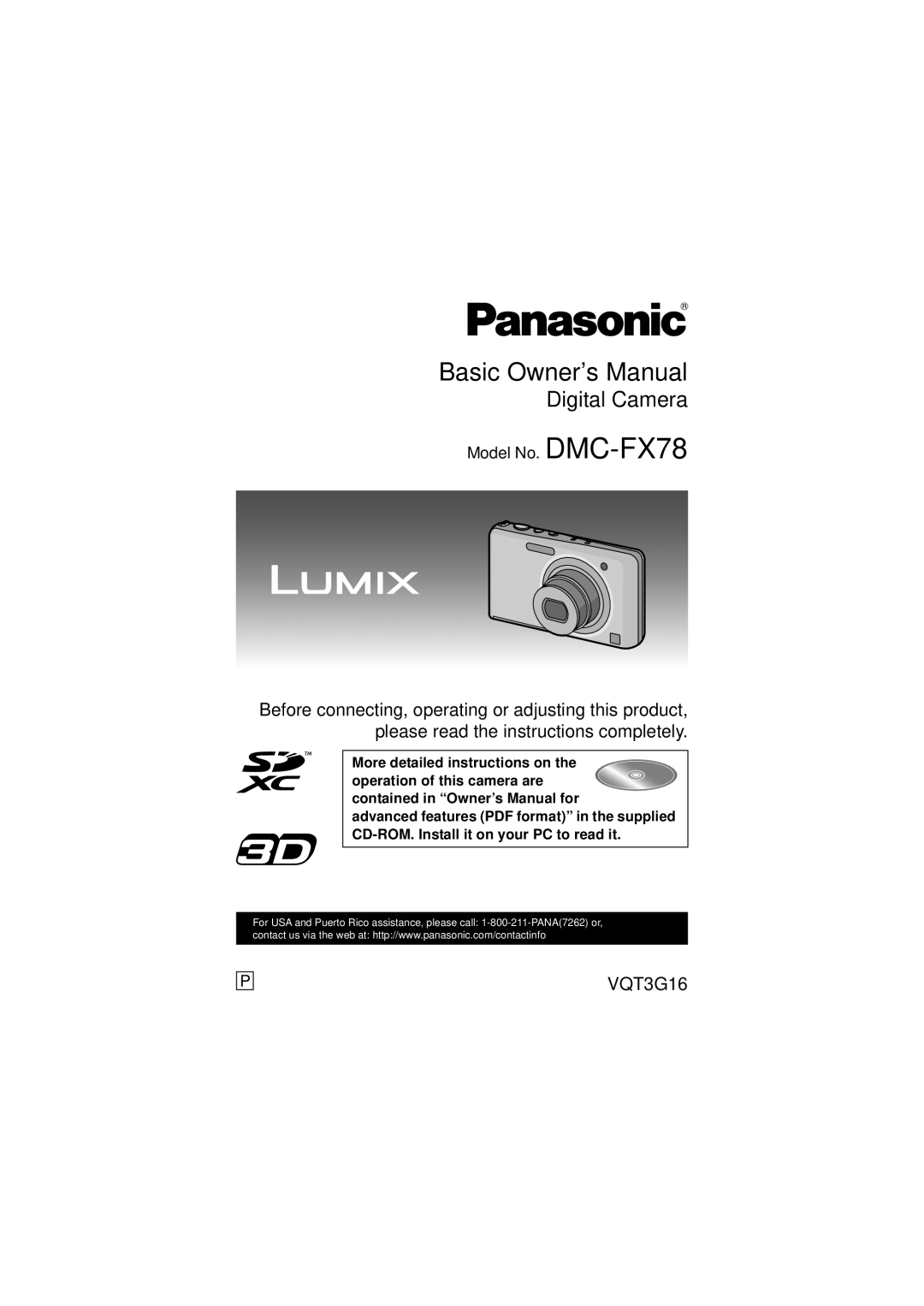 Panasonic DMCFX78K, DMC-FX78 owner manual Digital Camera 