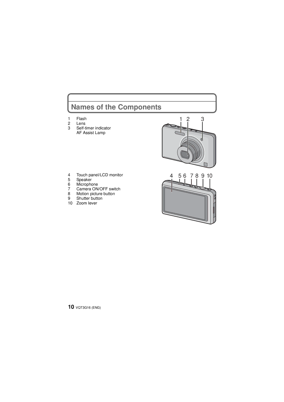 Panasonic DMC-FX78, DMCFX78K owner manual Names of the Components, 6 7 8 9 