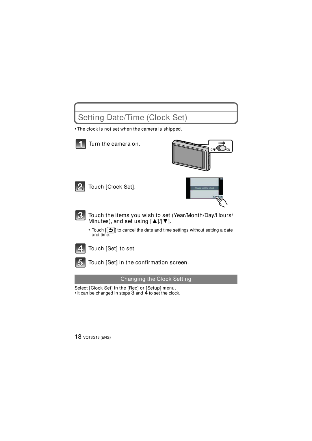 Panasonic DMC-FX78, DMCFX78K owner manual Setting Date/Time Clock Set, Clock is not set when the camera is shipped 