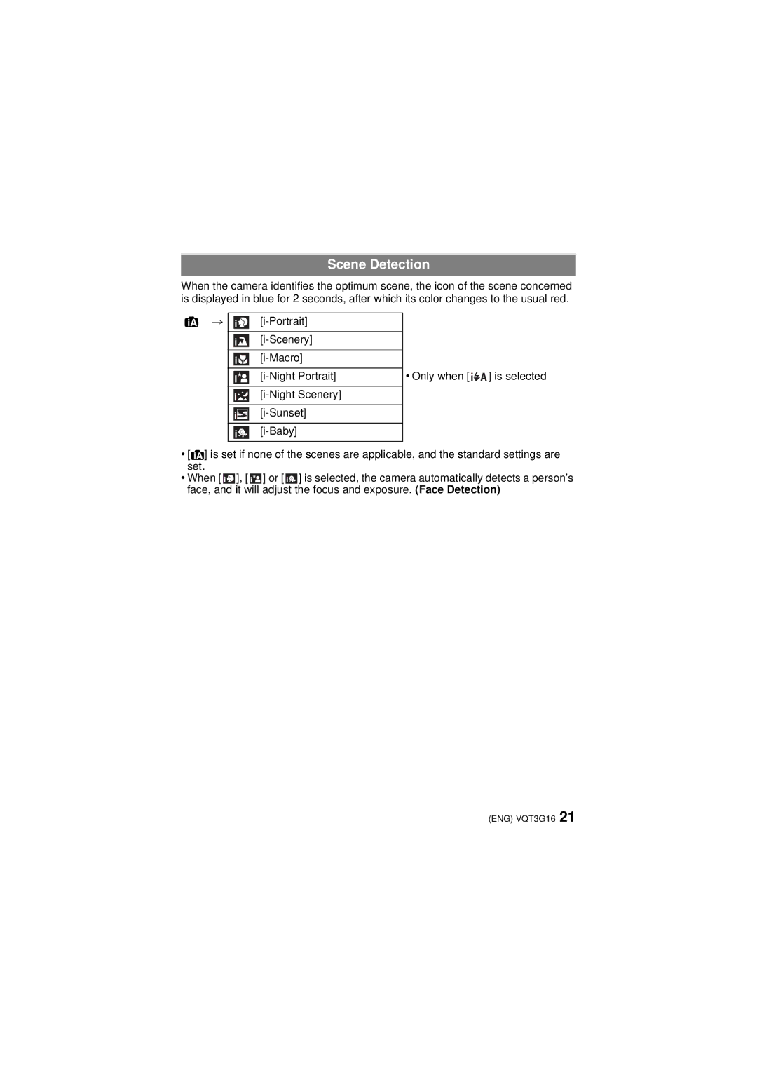 Panasonic DMCFX78K, DMC-FX78 owner manual Scene Detection 