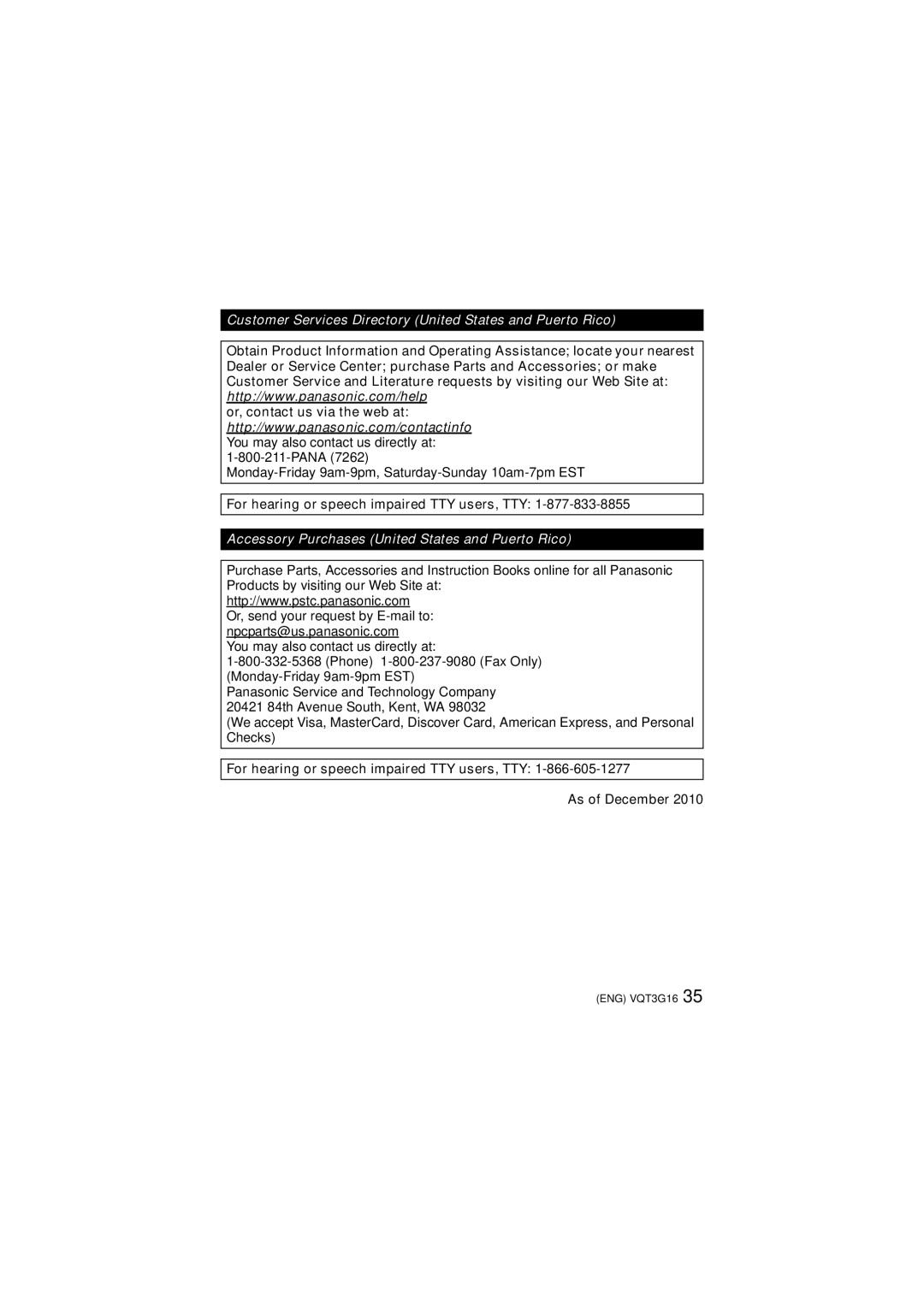 Panasonic DMCFX78K, DMC-FX78 owner manual For hearing or speech impaired TTY users, TTY 