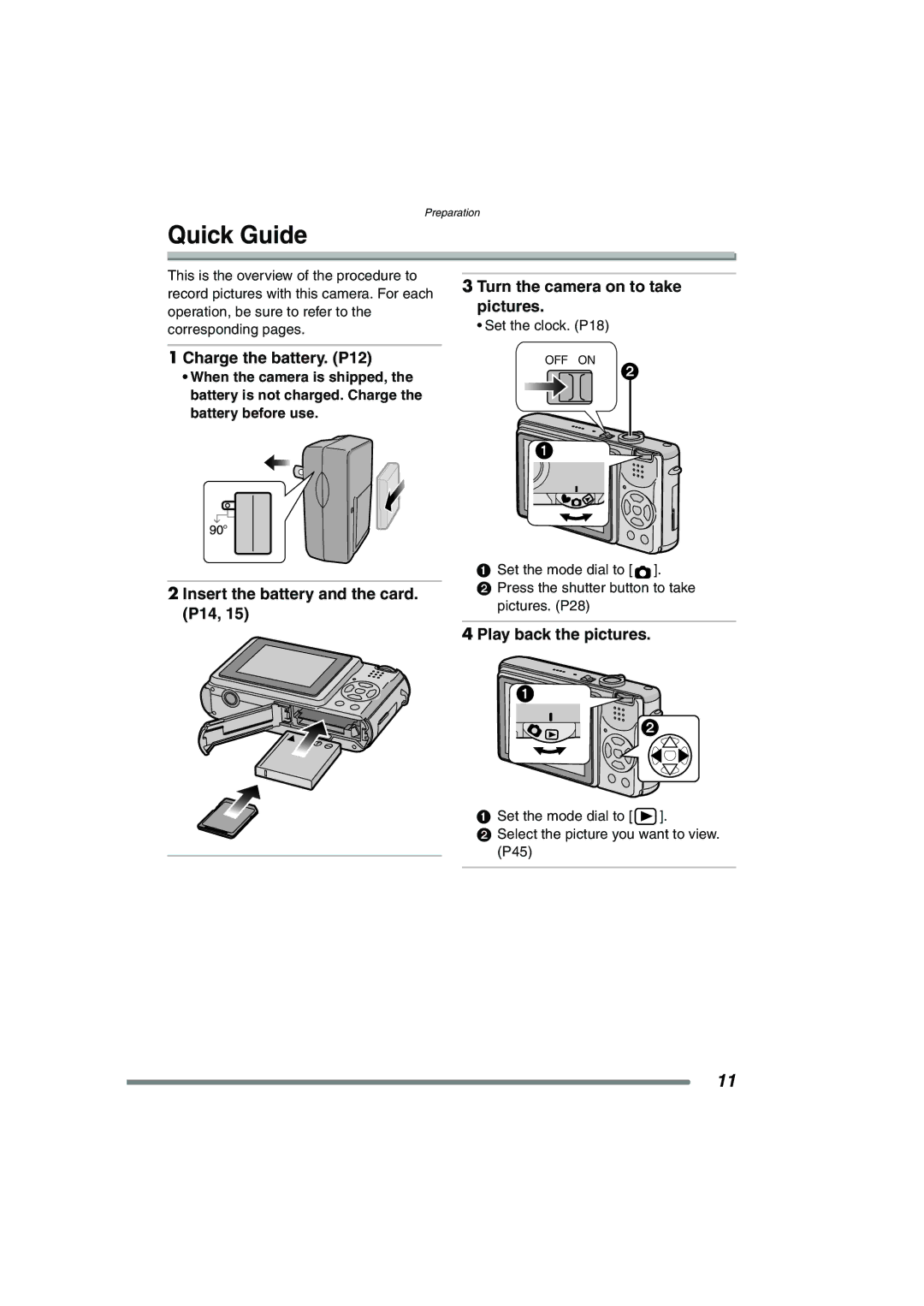 Panasonic DMC-FX7PP, DMCFX7K Quick Guide, Charge the battery. P12, Play back the pictures, Set the clock. P18 