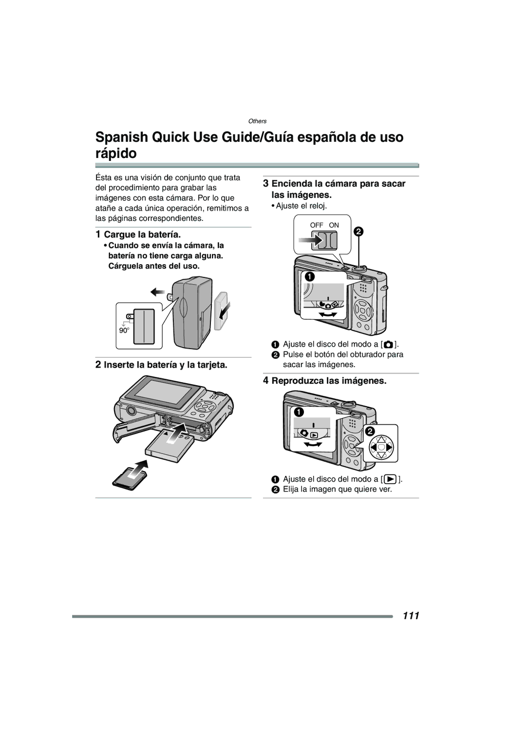 Panasonic DMC-FX7PP Spanish Quick Use Guide/Guía española de uso rápido, Cargue la batería, Reproduzca las imágenes 