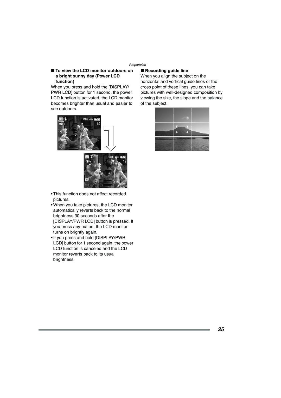 Panasonic DMCFX7K, DMC-FX7PP operating instructions Recording guide line 