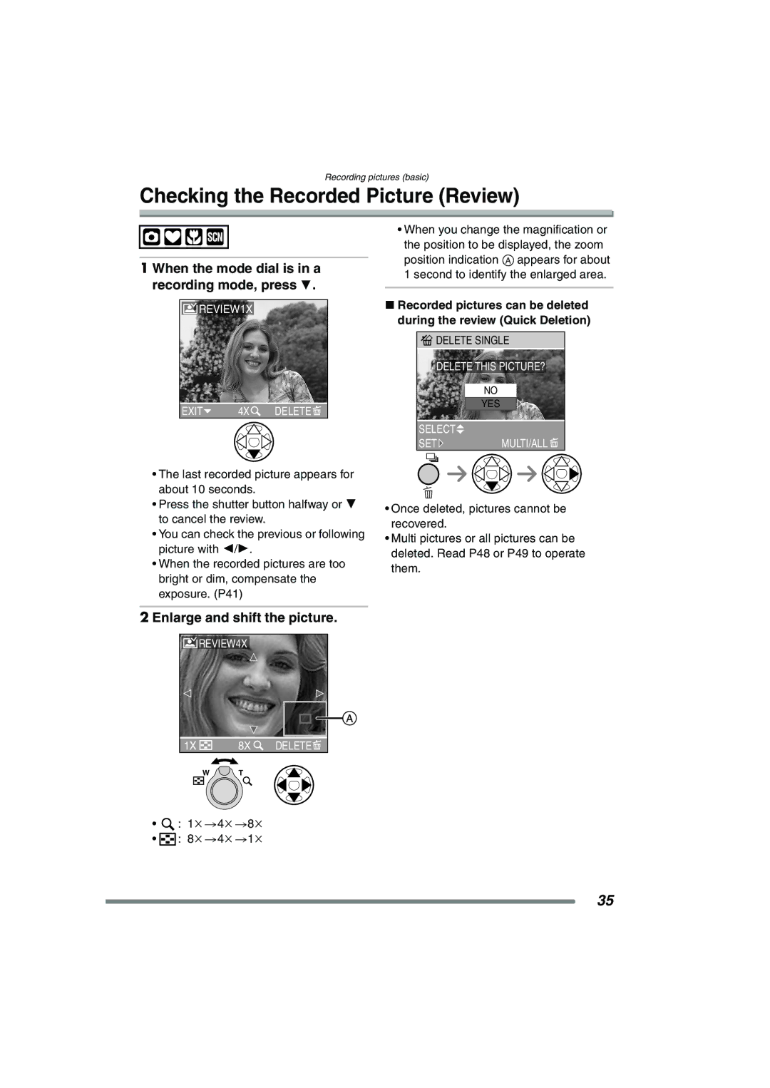 Panasonic DMCFX7 Checking the Recorded Picture Review, When the mode dial is in a recording mode, press, 1k4k8k 8k4k1k 