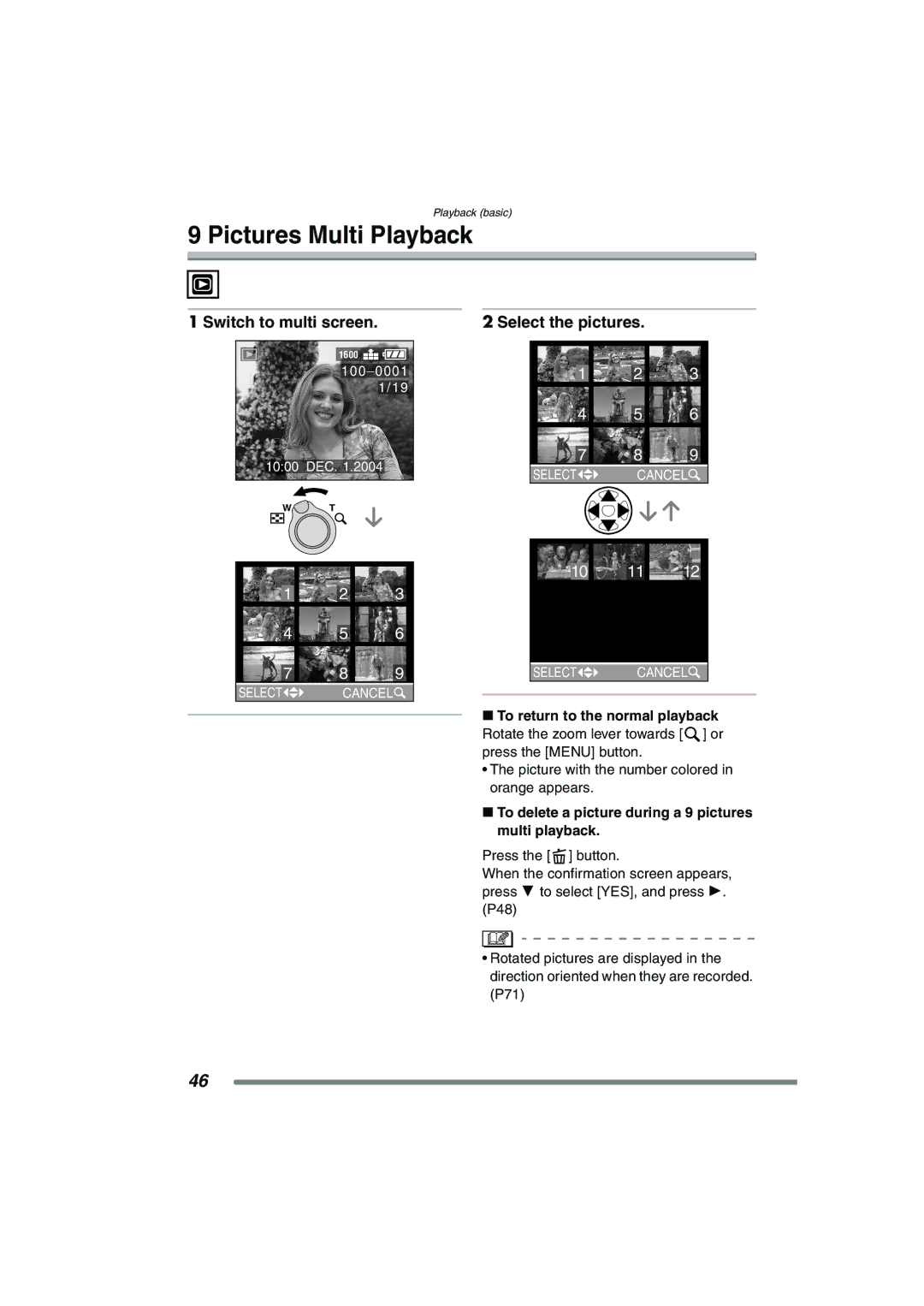 Panasonic DMCFX7K Pictures Multi Playback, Switch to multi screen, Select the pictures, To return to the normal playback 