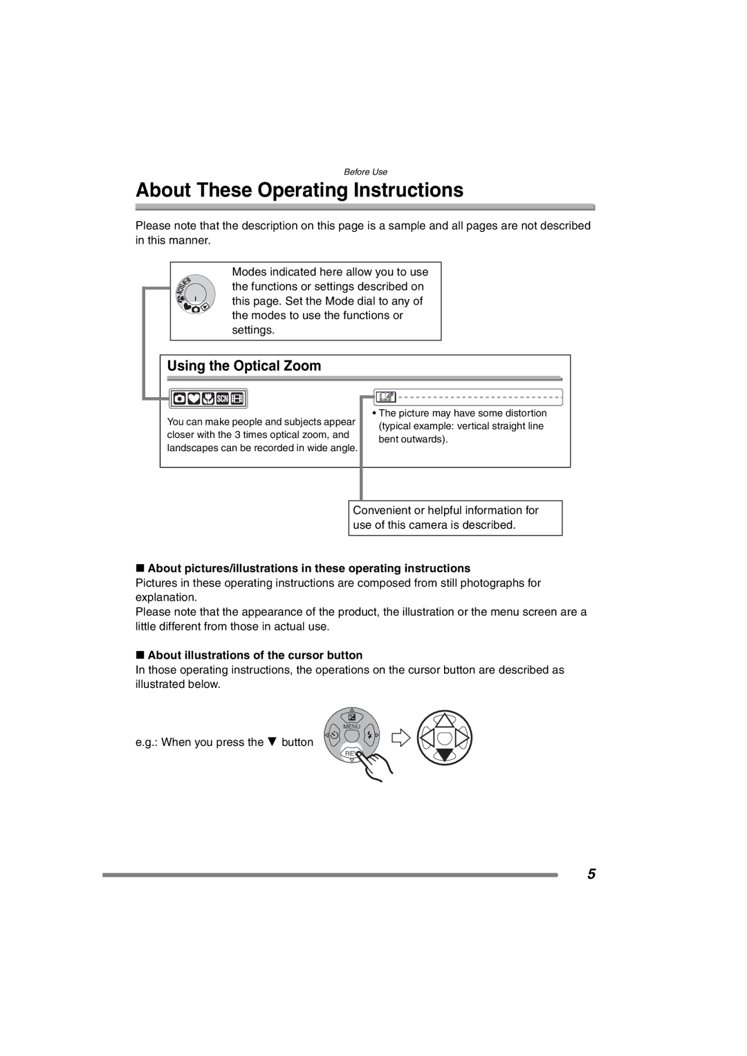 Panasonic DMCFX7 About These Operating Instructions, About illustrations of the cursor button, When you press the 4 button 