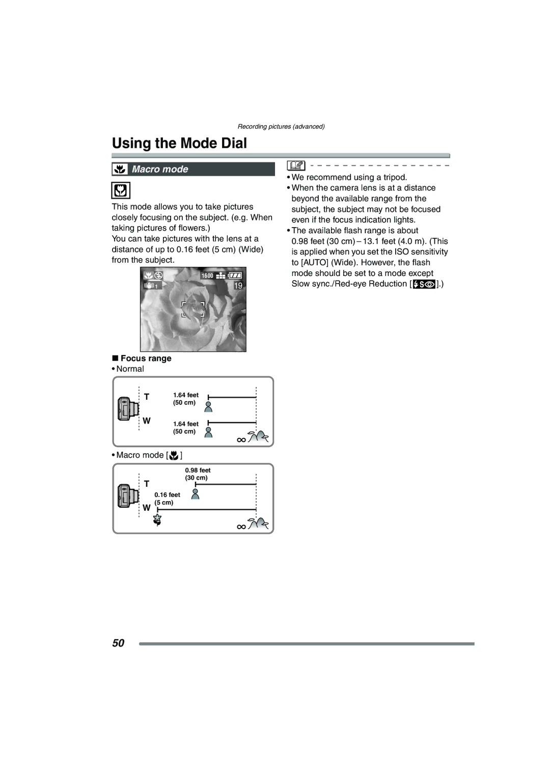 Panasonic DMC-FX7PP, DMCFX7K operating instructions Using the Mode Dial, Macro mode, Focus range 