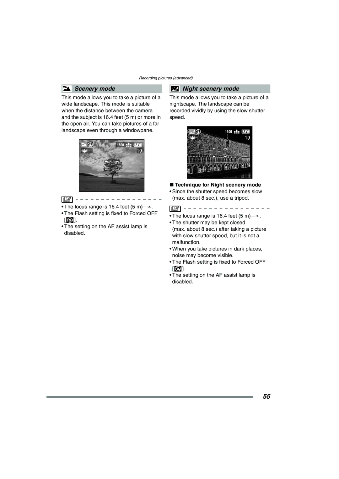 Panasonic DMCFX7K, DMC-FX7PP operating instructions Scenery mode, Technique for Night scenery mode 