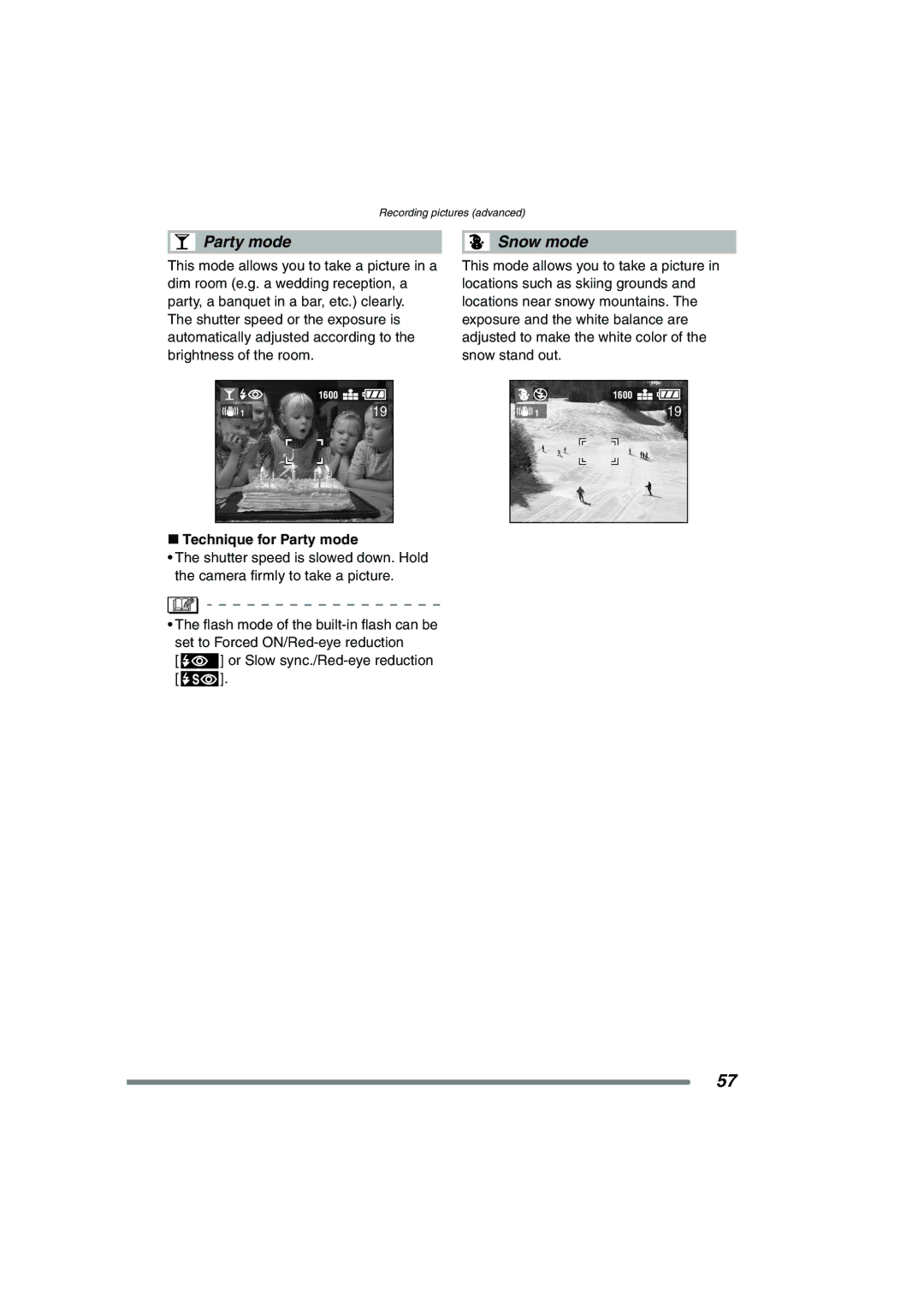 Panasonic DMC-FX7PP, DMCFX7K operating instructions Party mode Snow mode, Technique for Party mode 