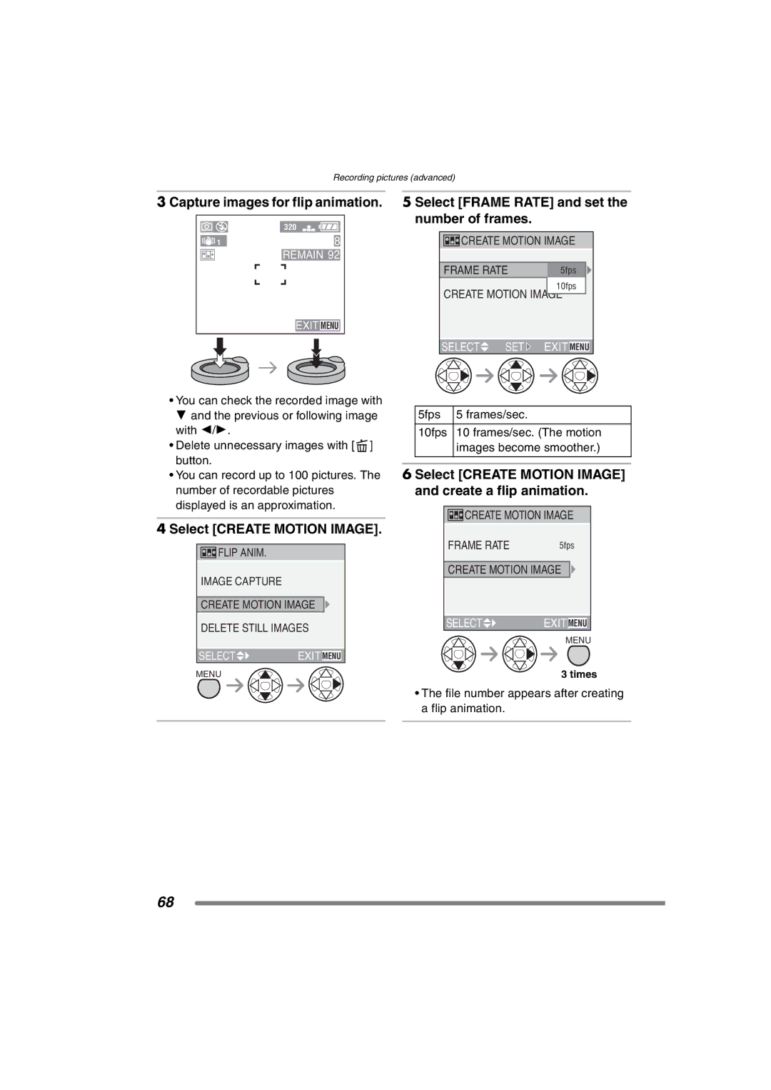 Panasonic DMC-FX7PP, DMCFX7K operating instructions Capture images for flip animation, Select Create Motion Image 