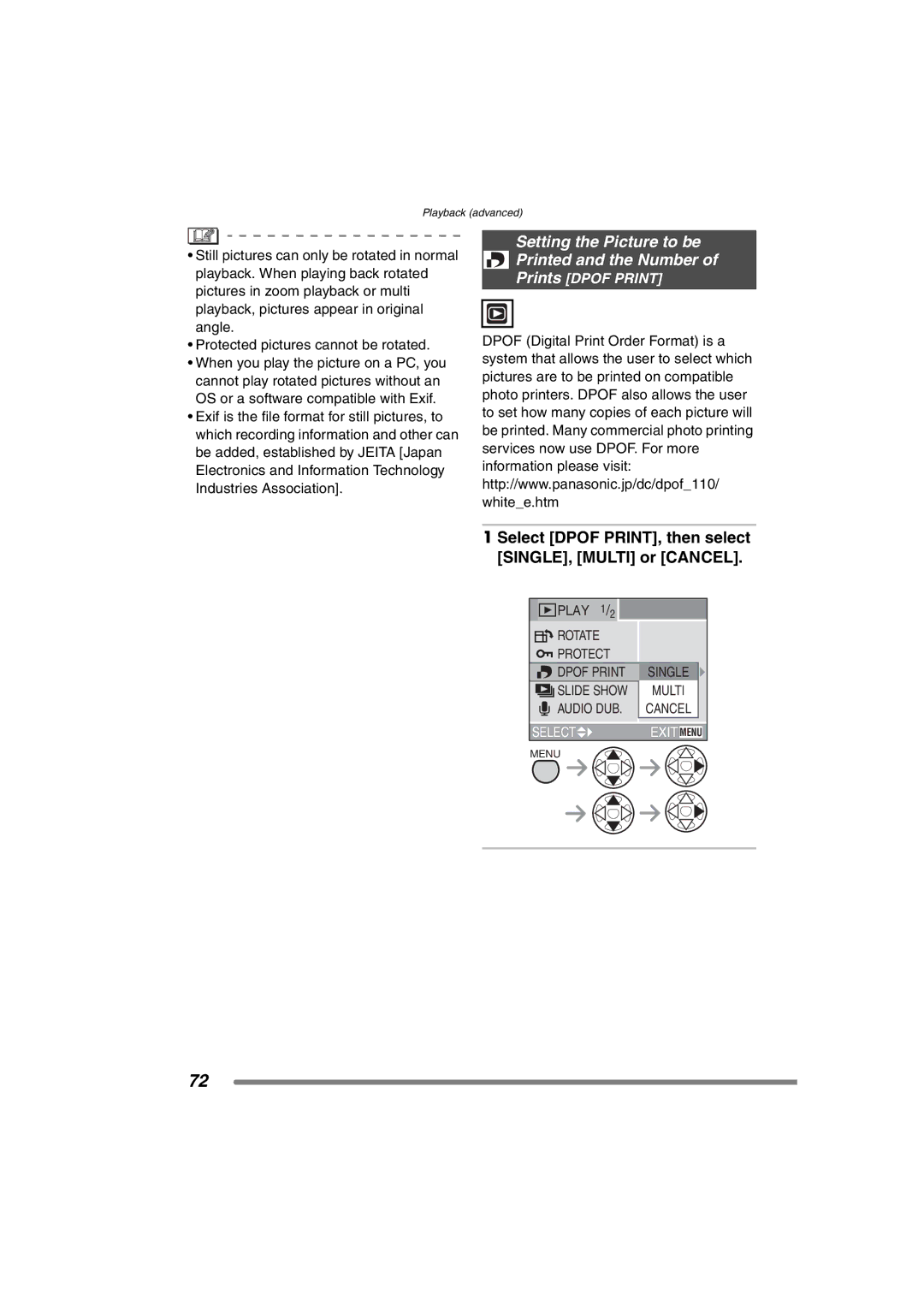 Panasonic DMC-FX7PP, DMCFX7K operating instructions Setting the Picture to be Printed and the Number 