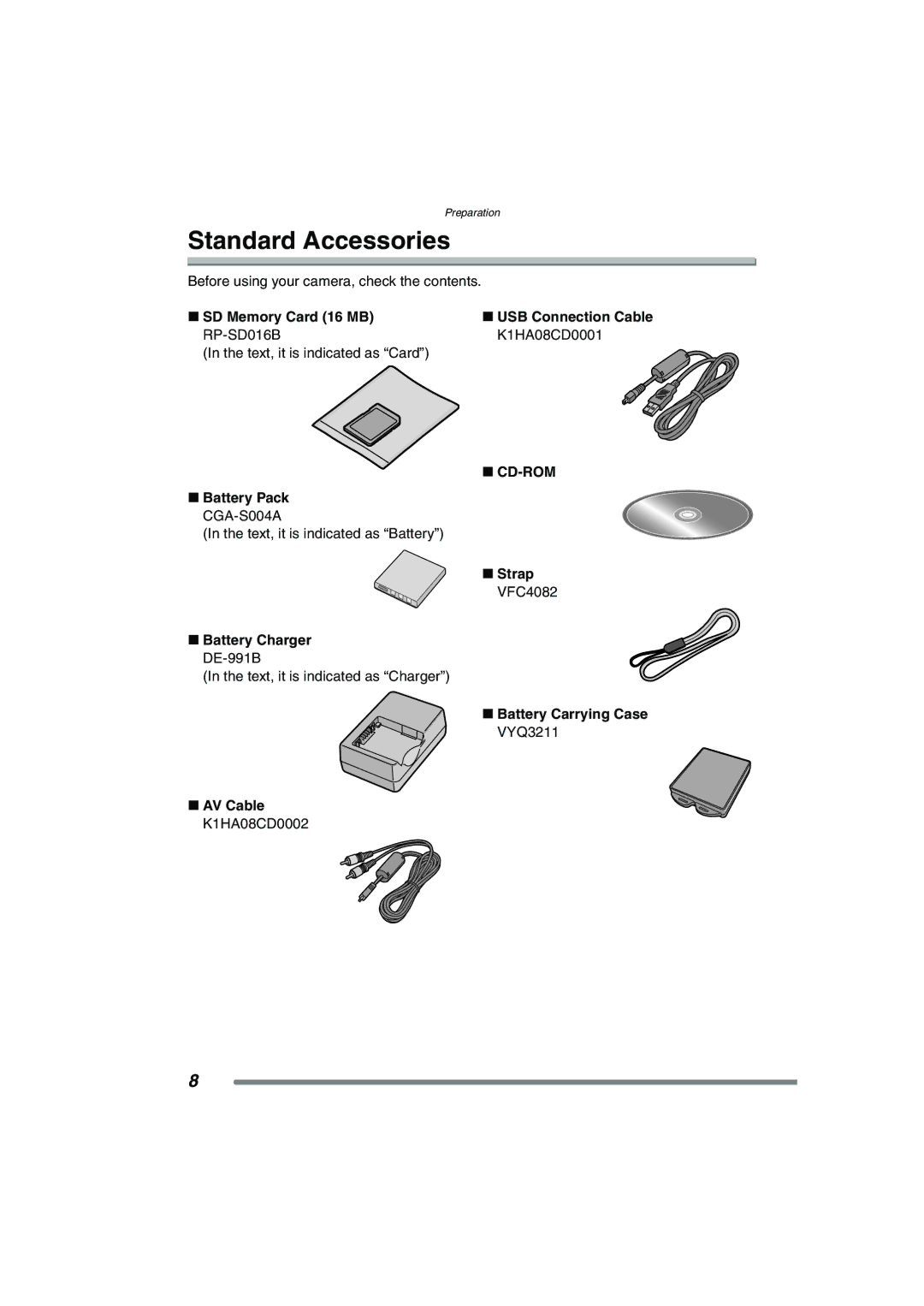 Panasonic DMC-FX7PP, DMCFX7K operating instructions Standard Accessories 