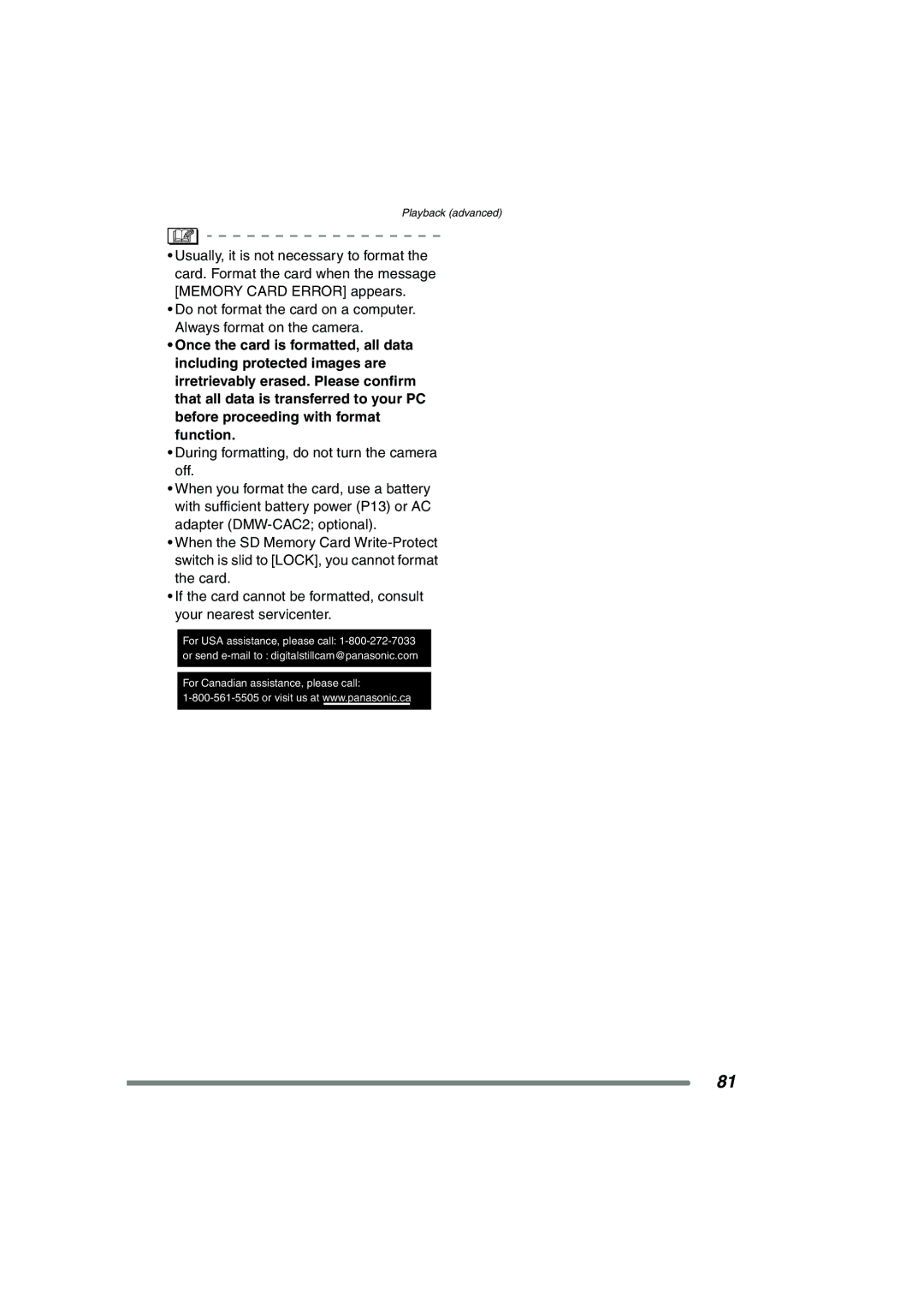 Panasonic DMC-FX7PP, DMCFX7K operating instructions During formatting, do not turn the camera off 