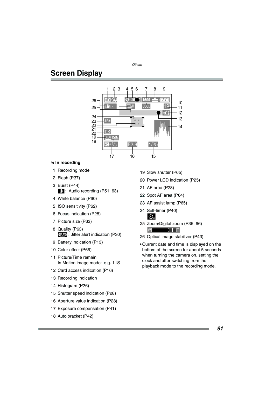 Panasonic DMCFX7K, DMC-FX7PP operating instructions Screen Display, 17 16, Recording 