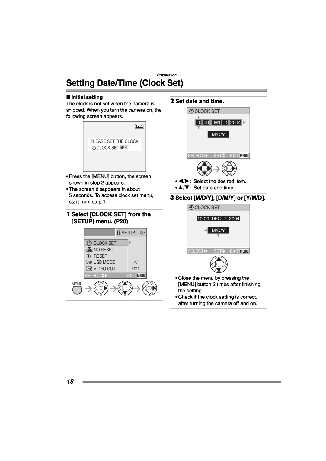 Panasonic DMC-FX7PP, DMCFX7K Setting Date/Time Clock Set, Set date and time, Select CLOCK SET from the SETUP menu. P20 