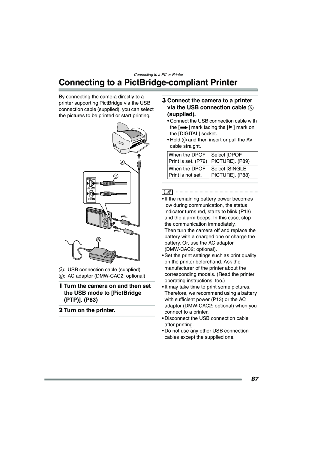 Panasonic DMC-FX7PP, DMCFX7K operating instructions Connecting to a PictBridge-compliant Printer, Turn on the printer 