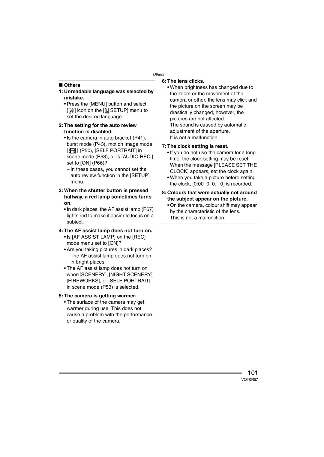 Panasonic DMC-FX8GN Others Unreadable language was selected by mistake, Setting for the auto review function is disabled 