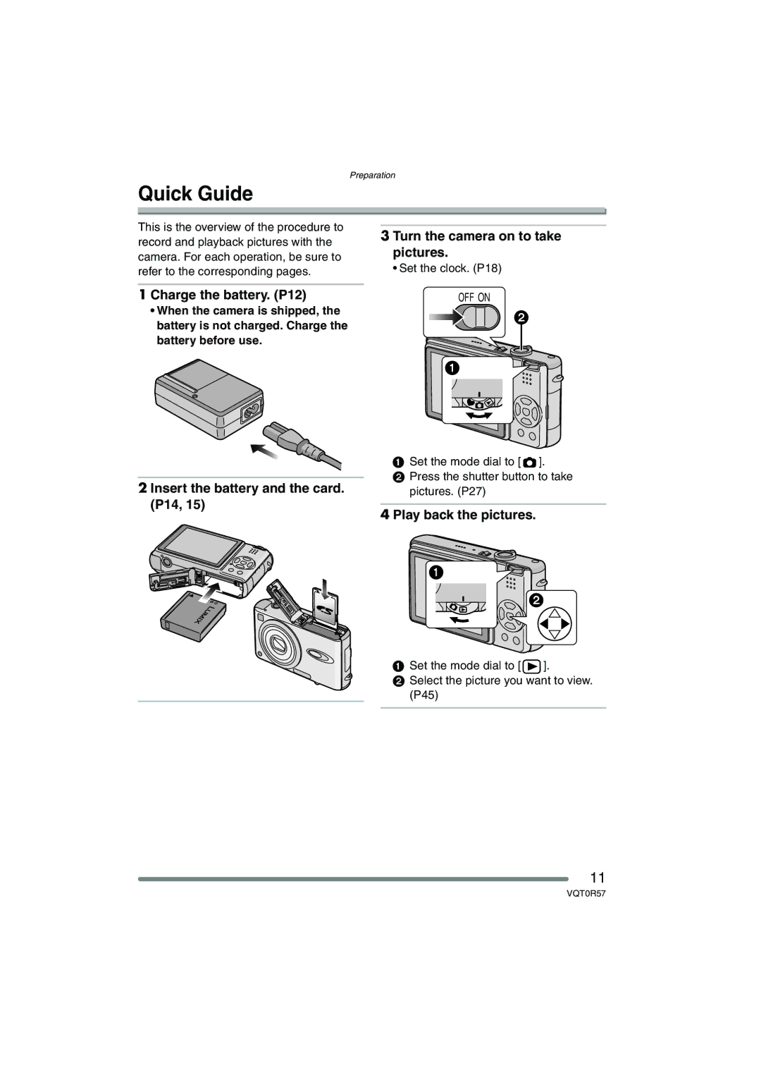 Panasonic DMC-FX8GN operating instructions Quick Guide, Charge the battery. P12, Play back the pictures, Set the clock. P18 