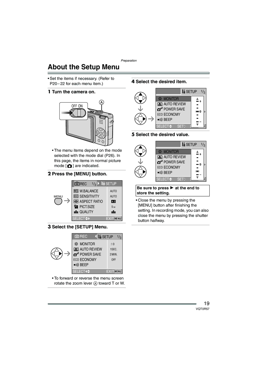 Panasonic DMC-FX8GN operating instructions About the Setup Menu 