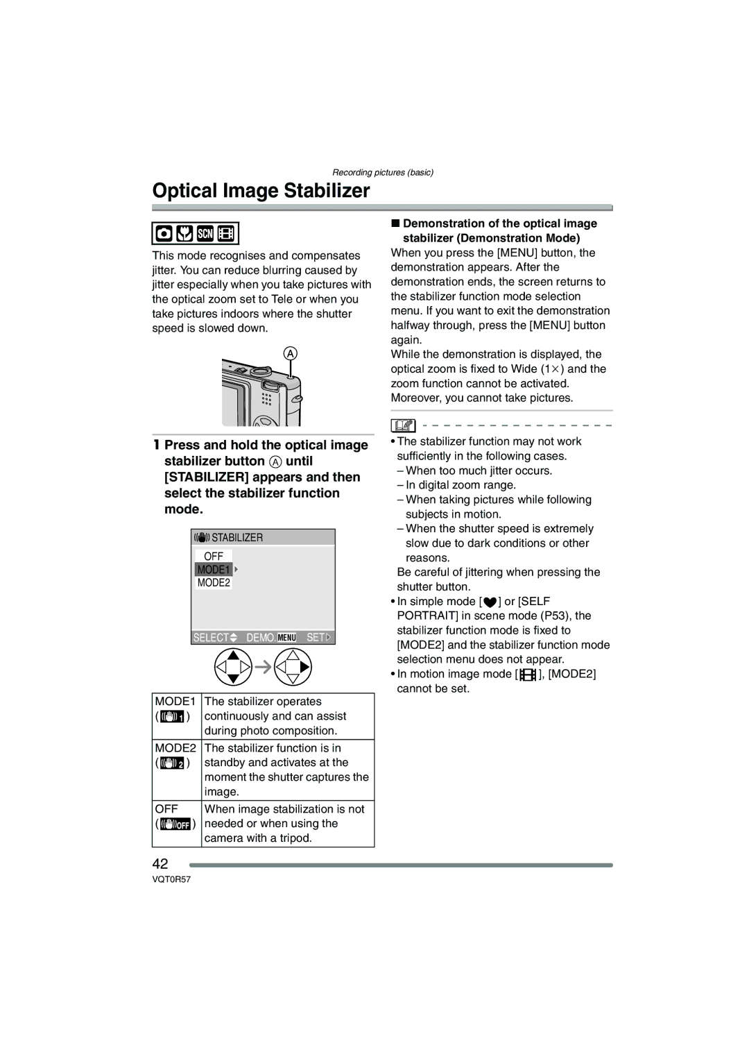 Panasonic DMC-FX8GN operating instructions Optical Image Stabilizer 