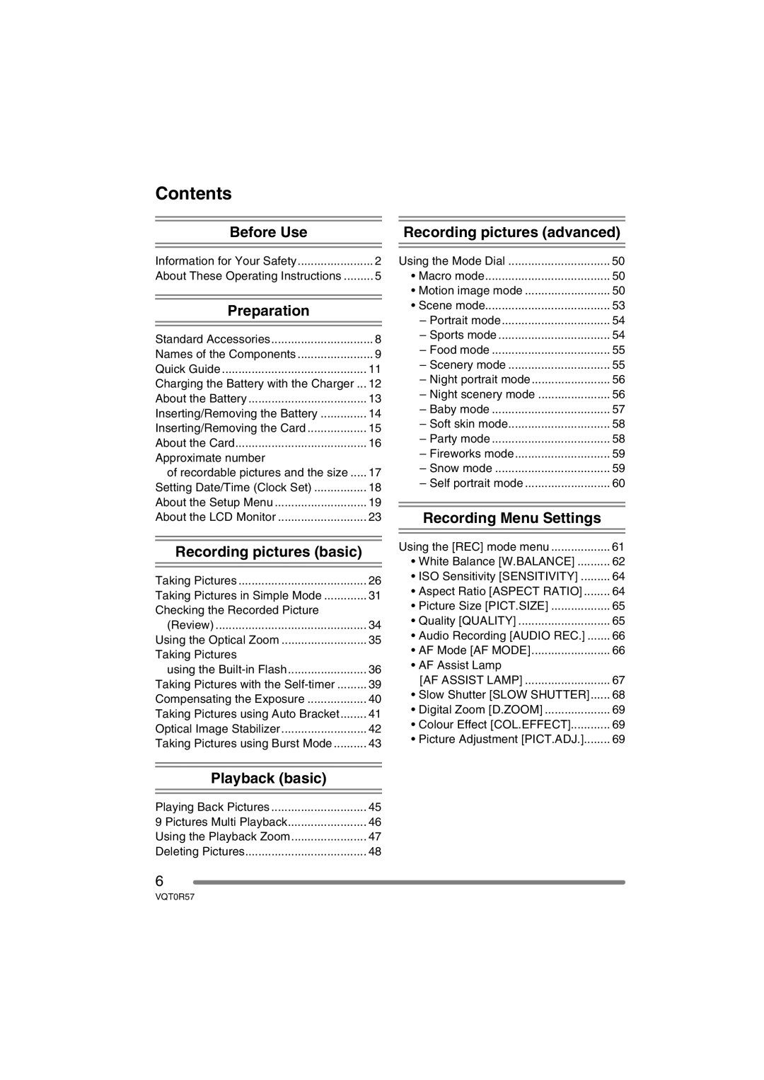 Panasonic DMC-FX8GN operating instructions Contents 