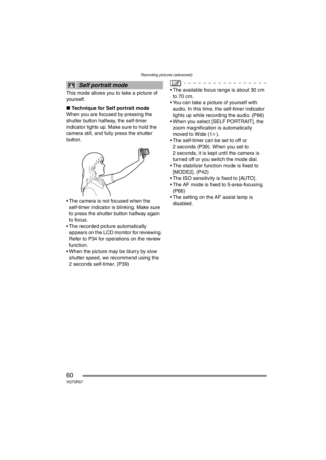 Panasonic DMC-FX8GN operating instructions Self portrait mode, This mode allows you to take a picture of yourself 