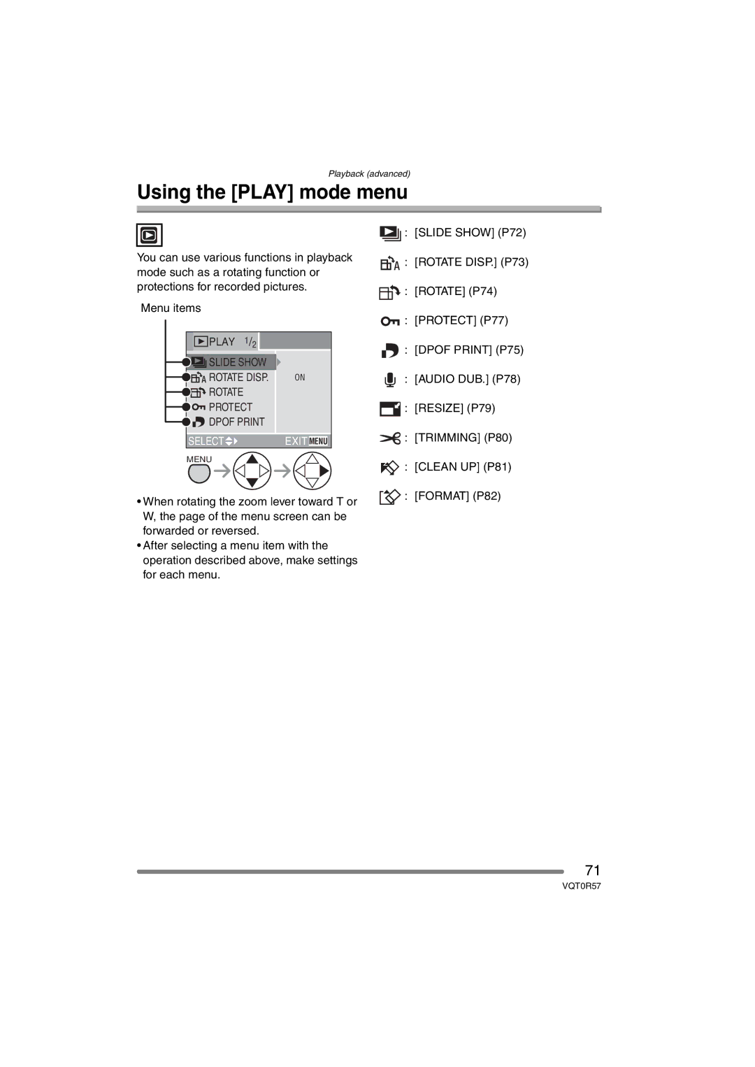 Panasonic DMC-FX8GN operating instructions Using the Play mode menu, Menu items 