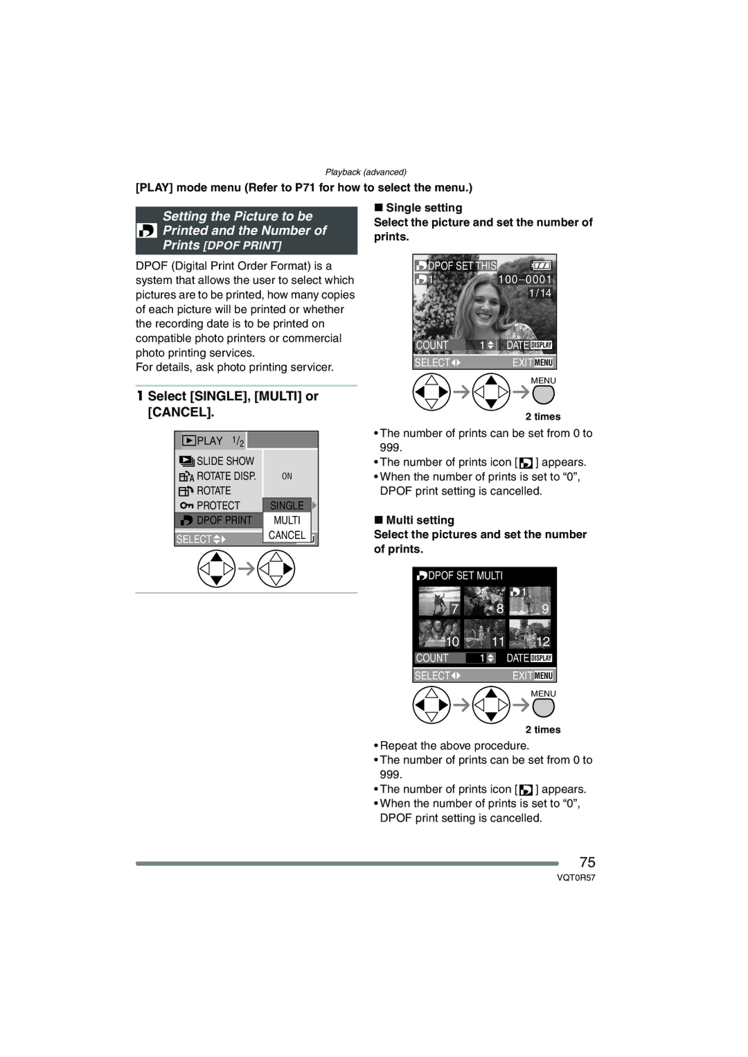 Panasonic DMC-FX8GN operating instructions Setting the Picture to be Printed and the Number, Select SINGLE, Multi or 