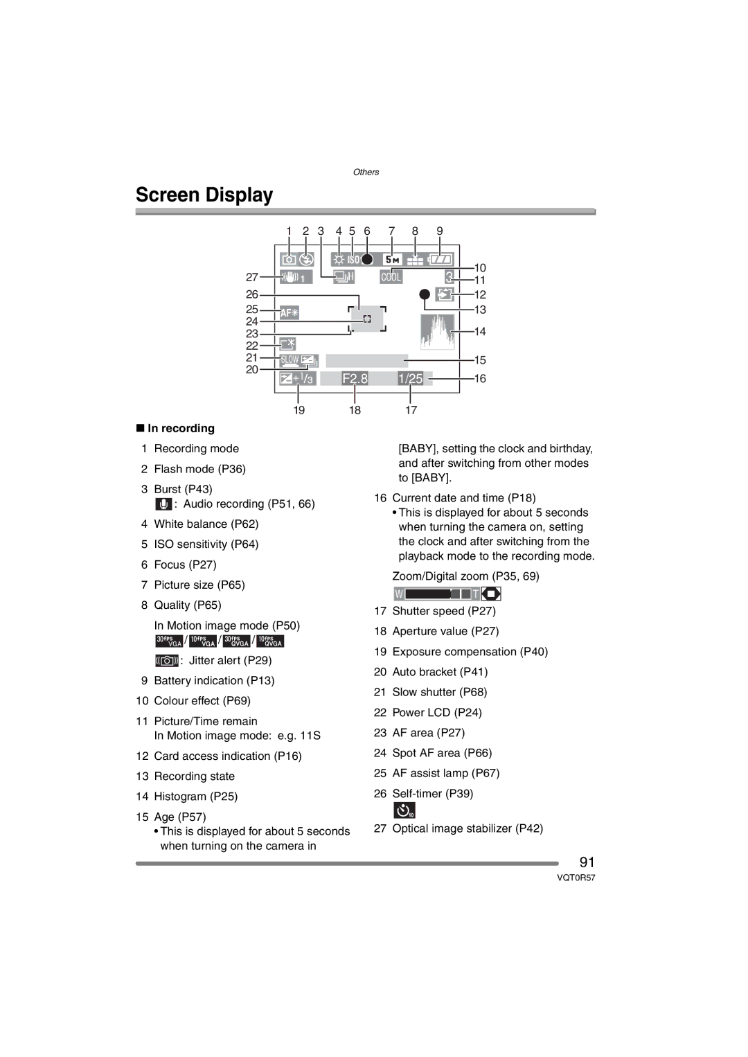 Panasonic DMC-FX8GN operating instructions Screen Display, Recording 