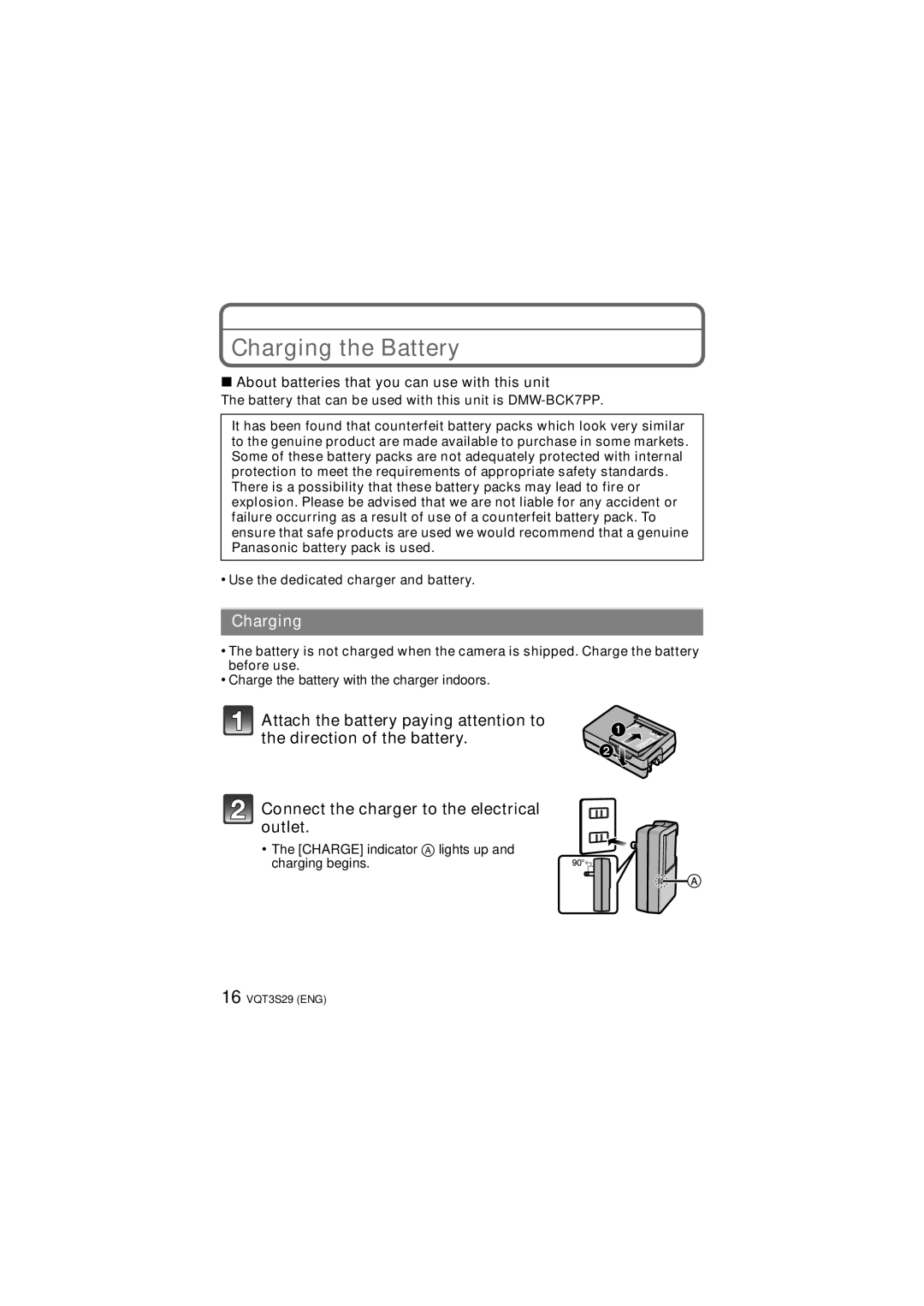 Panasonic DMC-FX90, DMCFX90K owner manual Charging the Battery, About batteries that you can use with this unit 