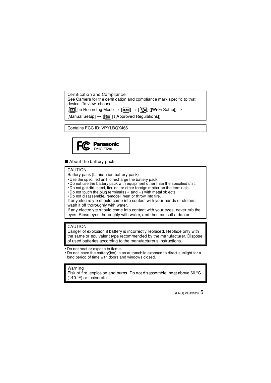 Panasonic DMCFX90K, DMC-FX90 owner manual Certification and Compliance, About the battery pack 