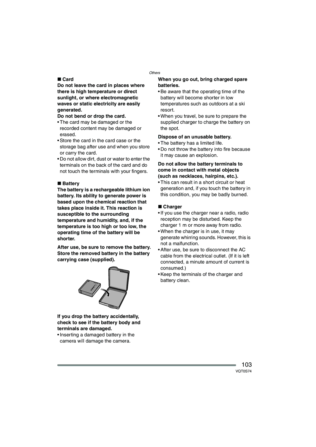 Panasonic DMC-FX9GN When you go out, bring charged spare batteries, Dispose of an unusable battery, Charger 