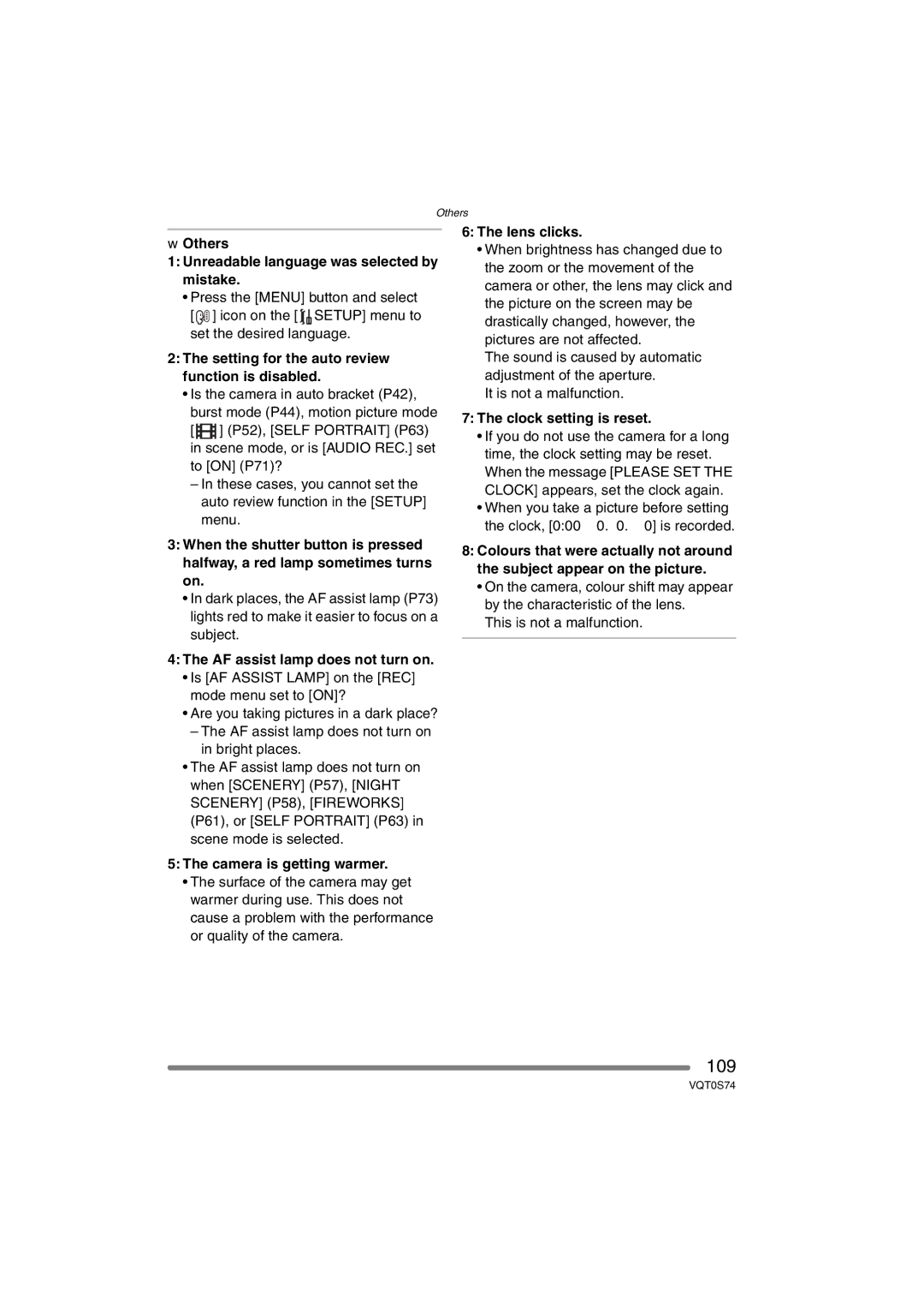 Panasonic DMC-FX9GN Others Unreadable language was selected by mistake, Setting for the auto review function is disabled 