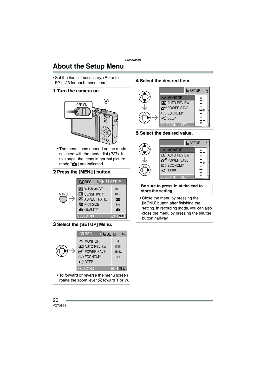 Panasonic DMC-FX9GN operating instructions About the Setup Menu 