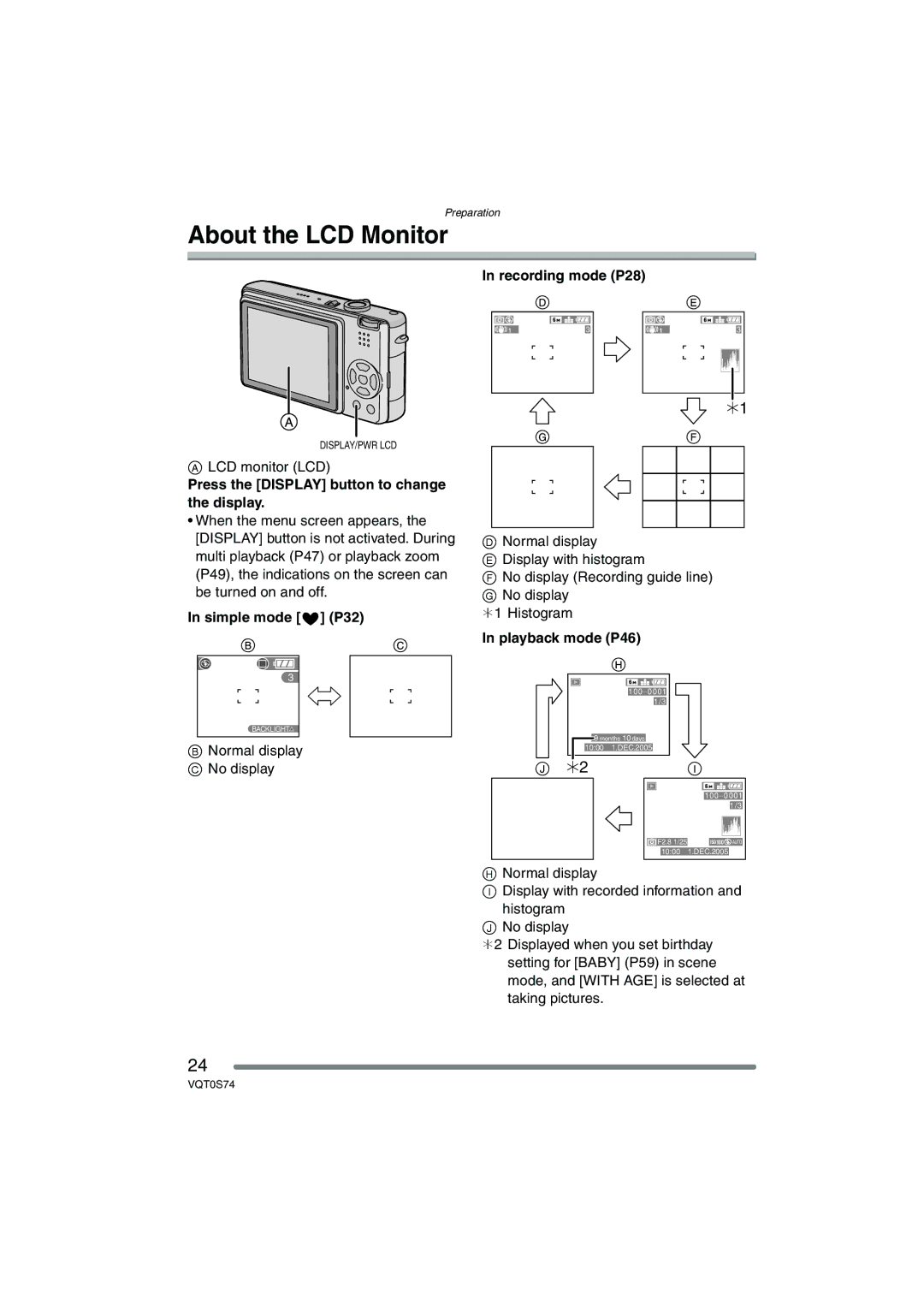 Panasonic DMC-FX9GN About the LCD Monitor, Recording mode P28, Press the Display button to change the display 