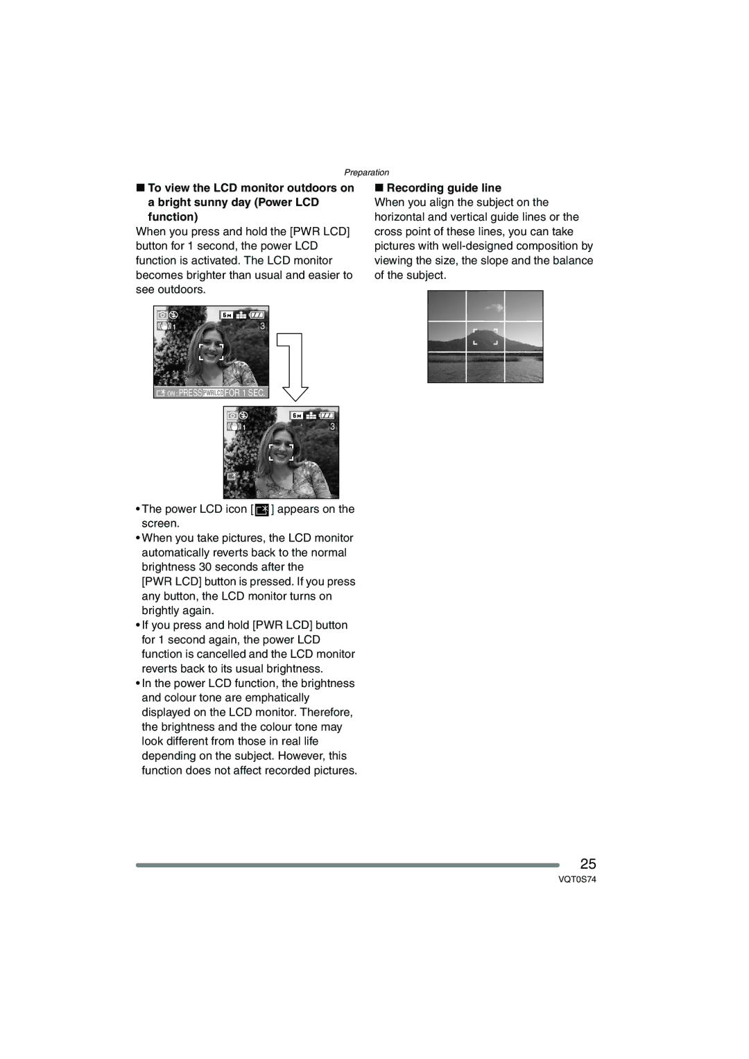 Panasonic DMC-FX9GN operating instructions Recording guide line 