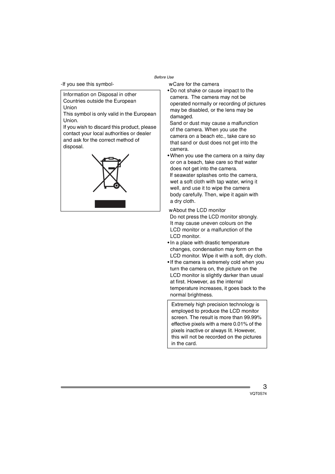 Panasonic DMC-FX9GN operating instructions Before Use 