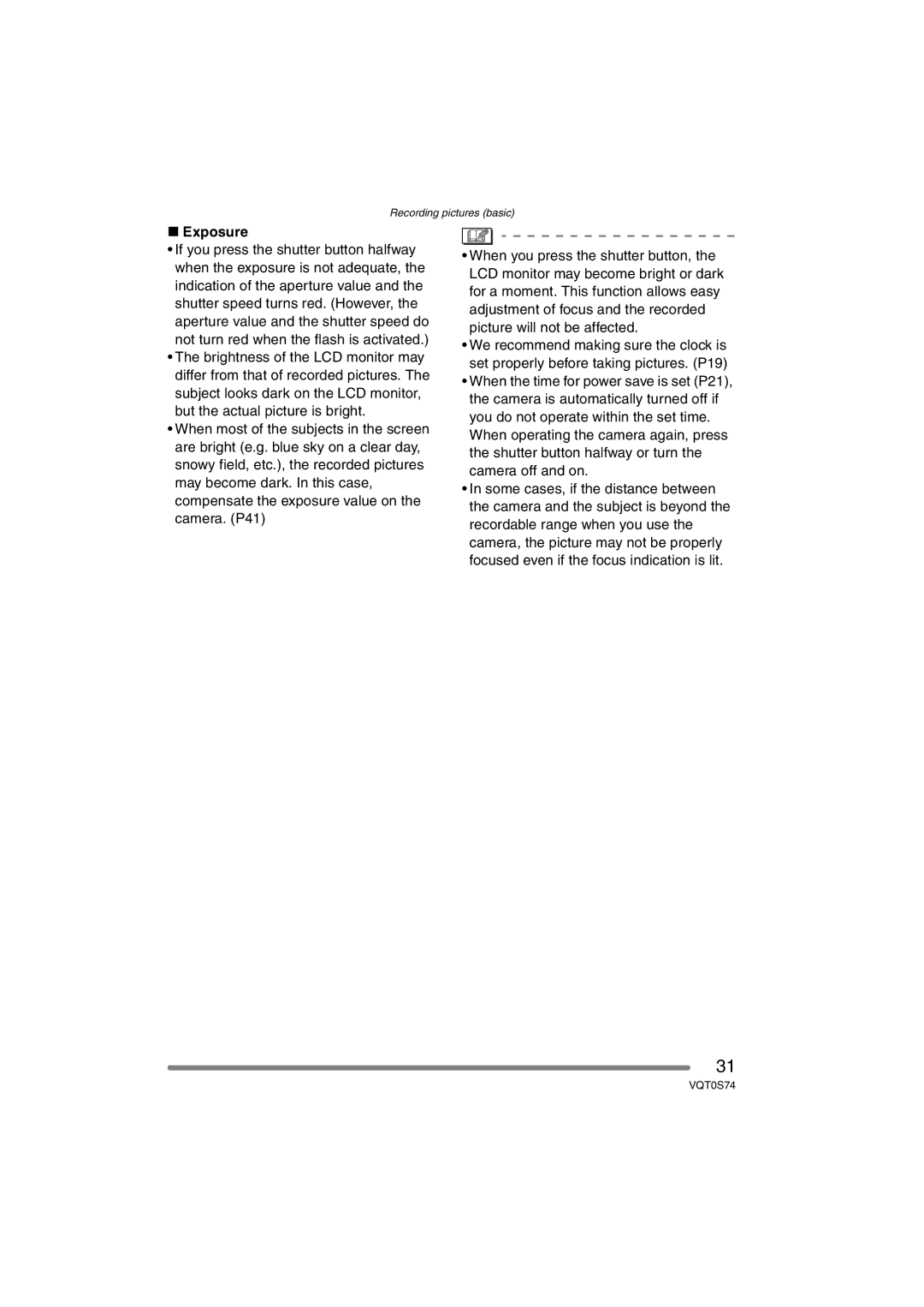 Panasonic DMC-FX9GN operating instructions Exposure 