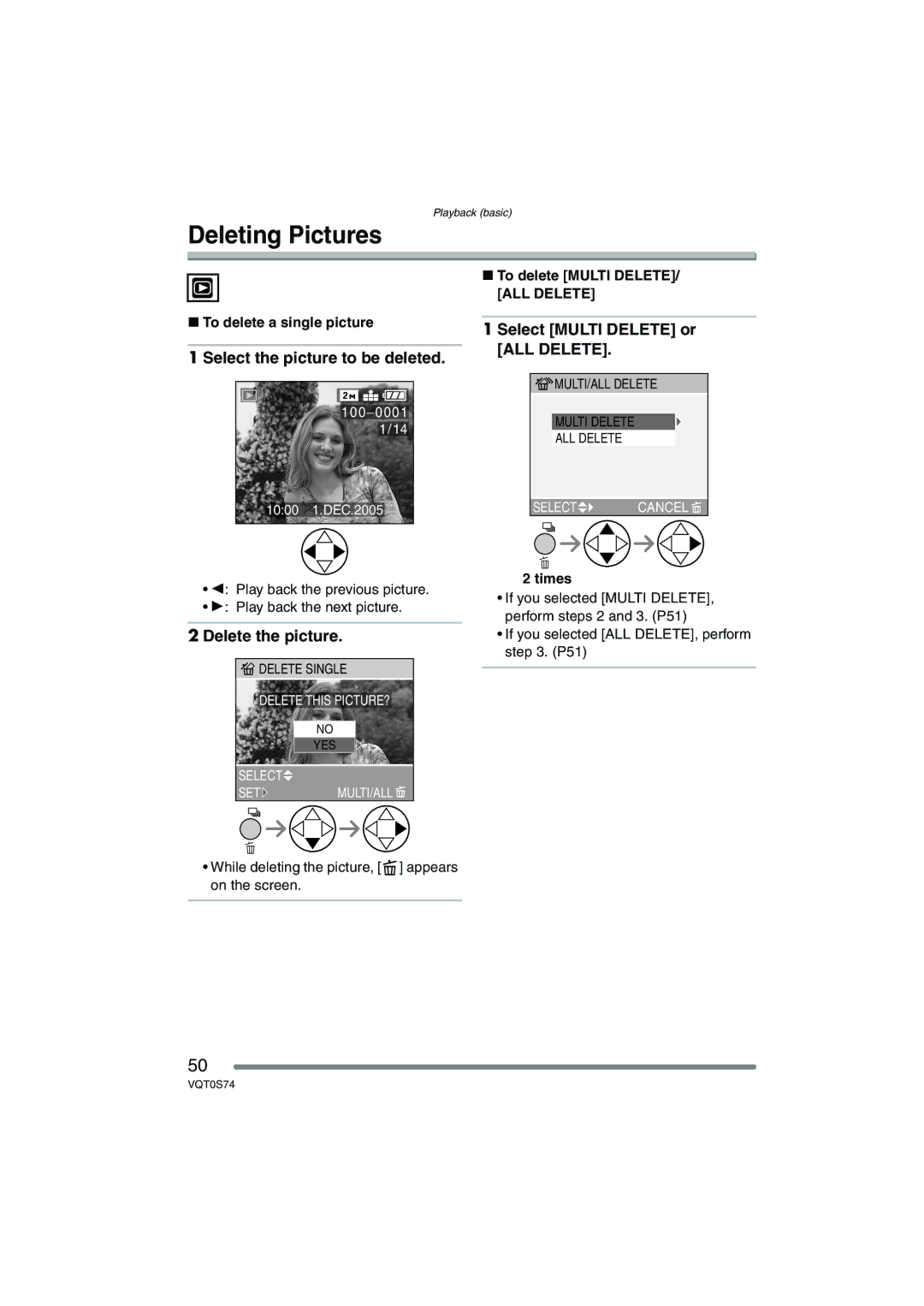 Panasonic DMC-FX9GN Deleting Pictures, Select the picture to be deleted, Delete the picture, ALL Delete 